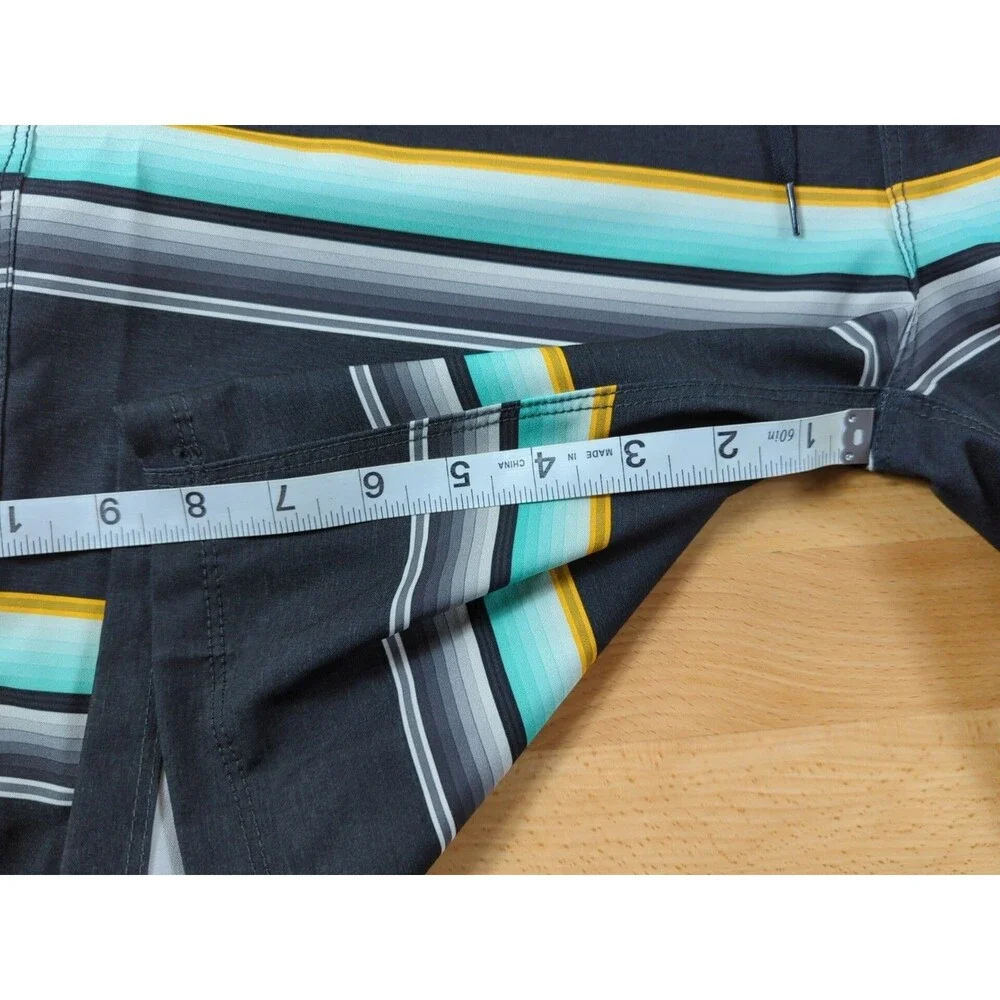 Hurley Mens Board Shorts Size 30 Swim Trunks Black Green Gold Stripe Pocket